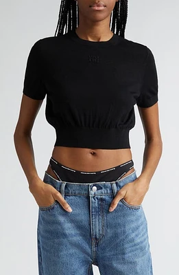 Alexander Wang Debossed Logo Short Sleeve Crop Sweater at Nordstrom,