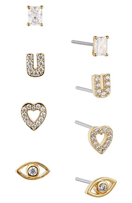 Nadri Evil Eye Heart 4-Pack Stud Earrings in Gold at Nordstrom