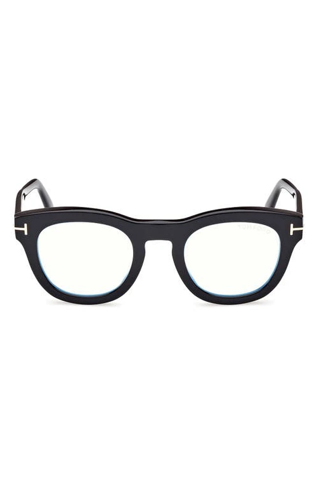 TOM FORD 49mm Square Blue Light Blocking Glasses in Shiny Black at Nordstrom