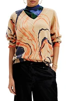 Desigual M. Christian Lacroix Liquid Print V-Neck Sweater Beige Multi at Nordstrom,