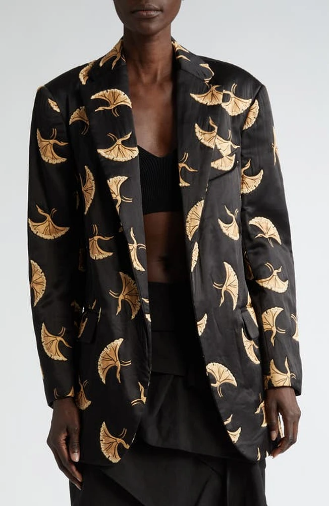 Dries Van Noten Blur Embellished Oversize Satin Blazer Black at Nordstrom,