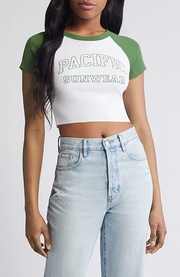 PacSun Logo Outline Raglan Sleeve Crop T-Shirt Bright White at Nordstrom,