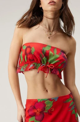 NASTY GAL Floral Crop Tube Top Red at Nordstrom,