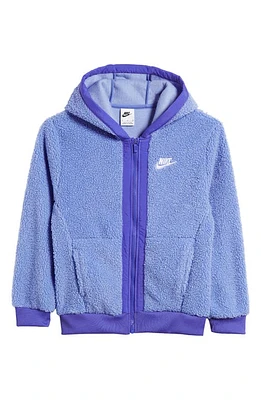 Nike Kids' Sportswear Club Texured Fleece Zip-Up Hoodie Polar/Blue Joy/White at