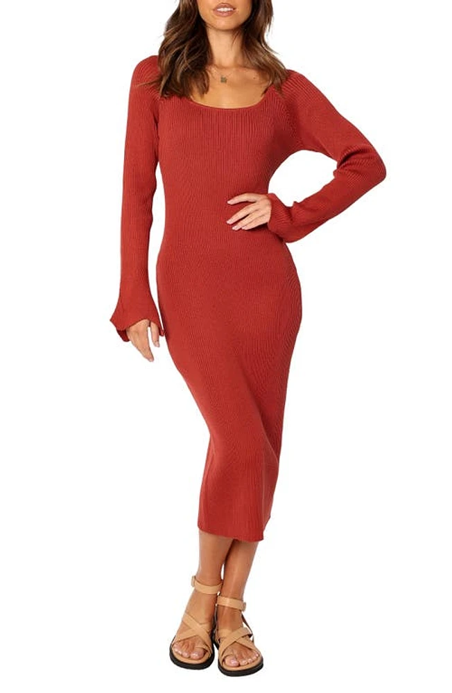 Petal & Pup Skylee Long Sleeve Rib Maxi Dress Rust at Nordstrom,