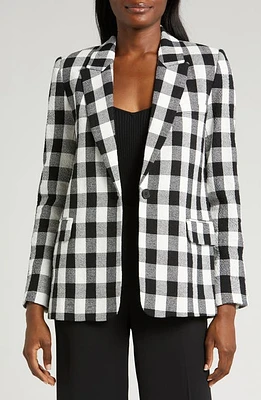 halogen(r) Check One-Button Blazer Rich Black at Nordstrom,