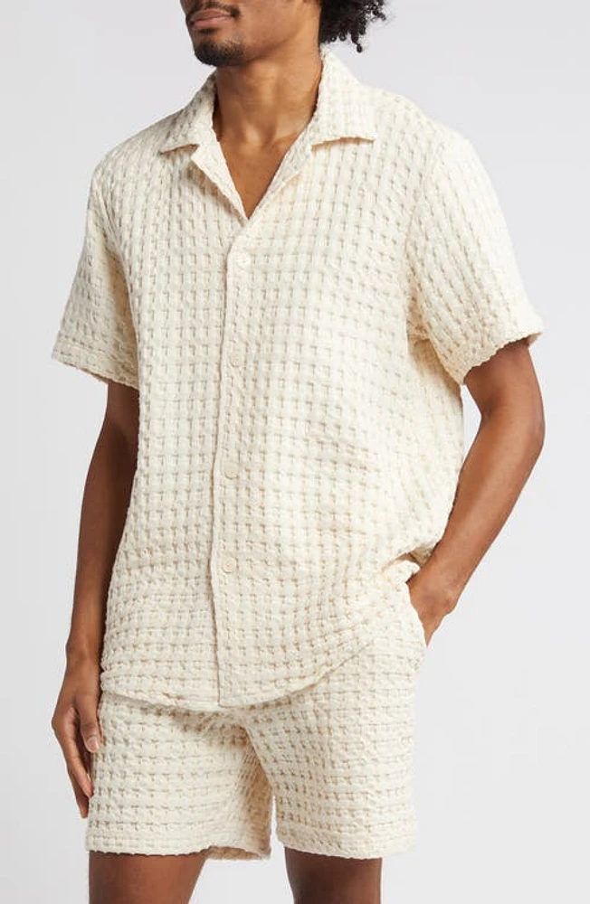 OAS Waffle Knit Camp Shirt Off White at Nordstrom,