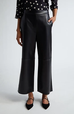 Max Mara Lucina Faux Leather Wide Leg Crop Pants Black at Nordstrom,