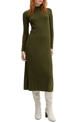 MANGO Rib Mock Neck Long Sleeve Sweater Dress Khaki at Nordstrom,