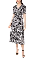 Chaus Floral Belted V-Neck Midi Dress Black/White at Nordstrom,