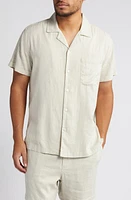 Rails Waimea Regular Fit Stripe Short Sleeve Linen Blend Button-Up Camp Shirt in Matrix Birch Moss at Nordstrom, Size Medium