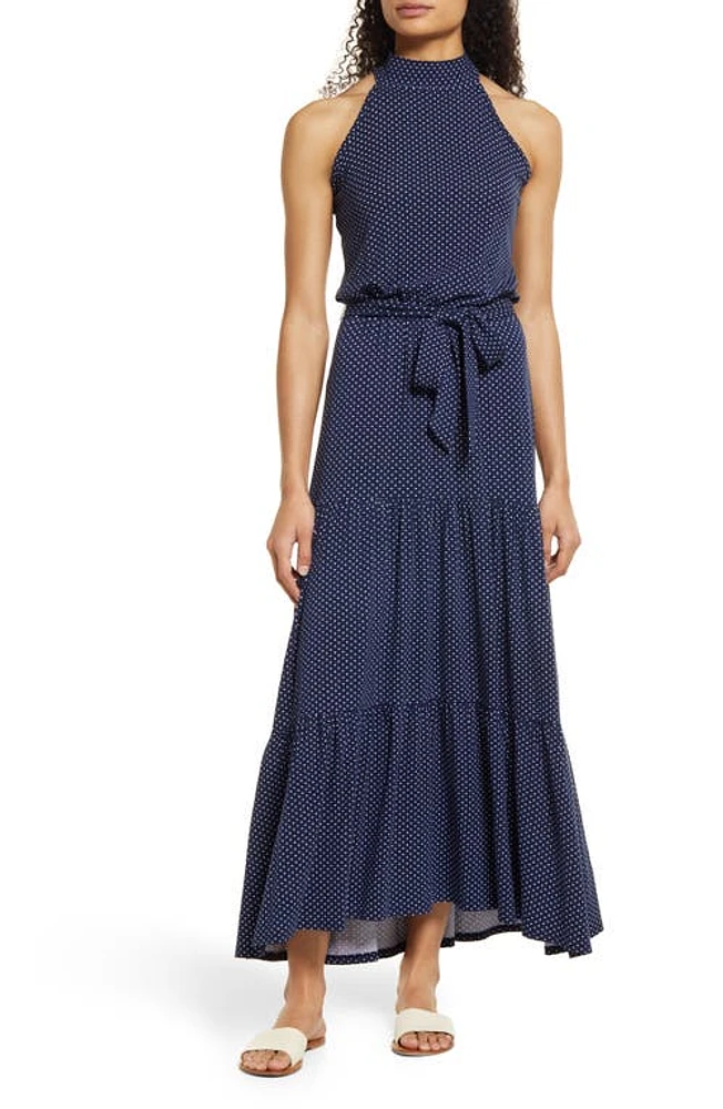 Loveappella Polka Dot Halter Neck Maxi Dress in Navy at Nordstrom, Size X-Large