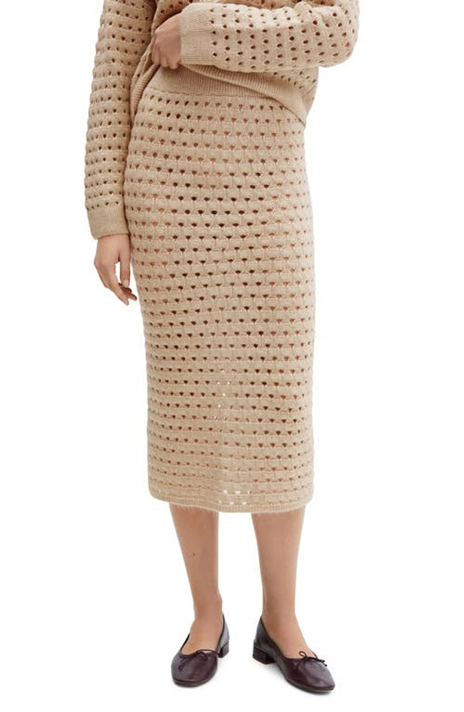 MANGO Open Stitch Knit Midi Skirt Light/Pastel Grey at Nordstrom,