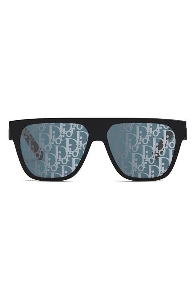 'DiorB23 S3I 53mm Square Sunglasses in Shiny Black /Blue Mirror at Nordstrom