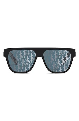 'DiorB23 S3I 53mm Square Sunglasses in Shiny Black /Blue Mirror at Nordstrom