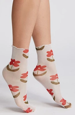 HIGH HEEL JUNGLE Retro Floral Mesh Socks in Red at Nordstrom