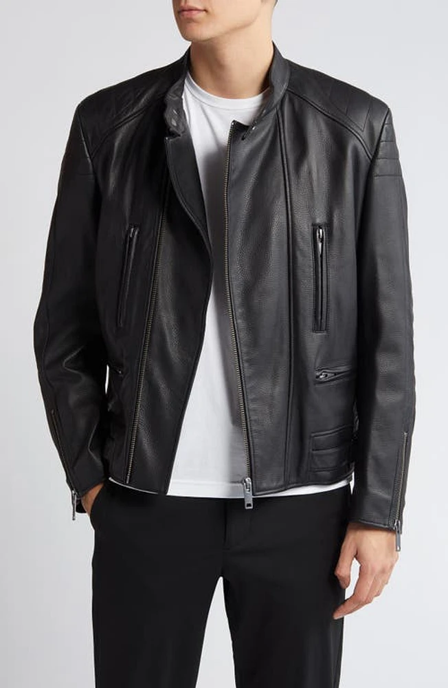 BOSS Lewis Leather Jacket Black at Nordstrom,