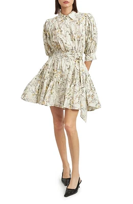 En Saison Floral Cotton Poplin Mini Shirtdress Sage Multi at Nordstrom,