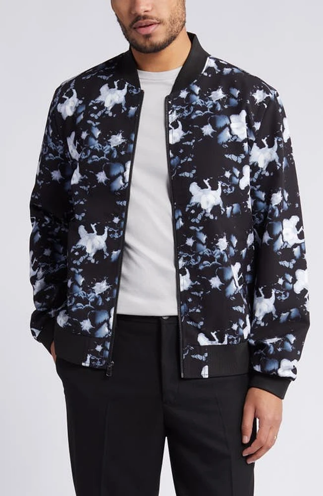 Open Edit Floral Bomber Jacket Black-Blue Digital Fleur at Nordstrom,