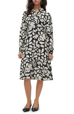 VERO MODA Gaja Floral Long Sleeve Shirtdress Black Aop at Nordstrom,