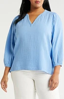 caslon(r) Long Sleeve Cotton Gauze Popover Top Blue Cornflower at Nordstrom,