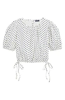 vineyard vines Resort Puff Sleeve Stretch Cotton Crop Top Polka Dot-White/Navy at Nordstrom,