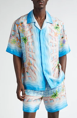 Casablanca Print Silk Camp Shirt Le Plongeon at Nordstrom,