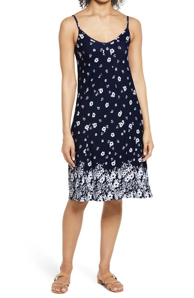 Loveappella Godet Border Slipdress in Navy/Ivory at Nordstrom, Size X-Small