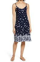 Loveappella Godet Border Slipdress in Navy/Ivory at Nordstrom, Size X-Small