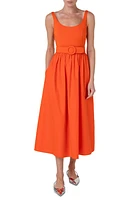 Akris punto Belted Scoop Neck Midi Dress Orange at Nordstrom,