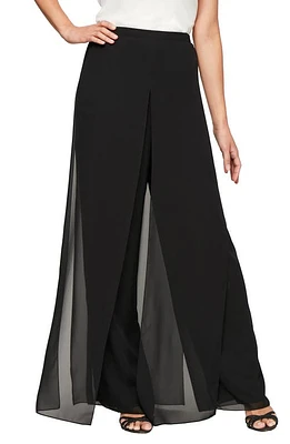 Alex Evenings Wide Leg Chiffon Pants Black at Nordstrom,