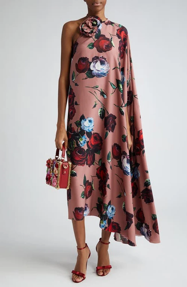 Dolce & Gabbana Rosette Floral Print Asymmetric One-Shoulder Charmeuse Dress Rose Vintage F. rosa at Nordstrom, Us