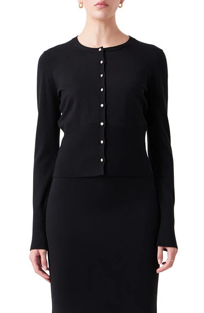 Endless Rose Embellished Button Cardigan Black at Nordstrom,