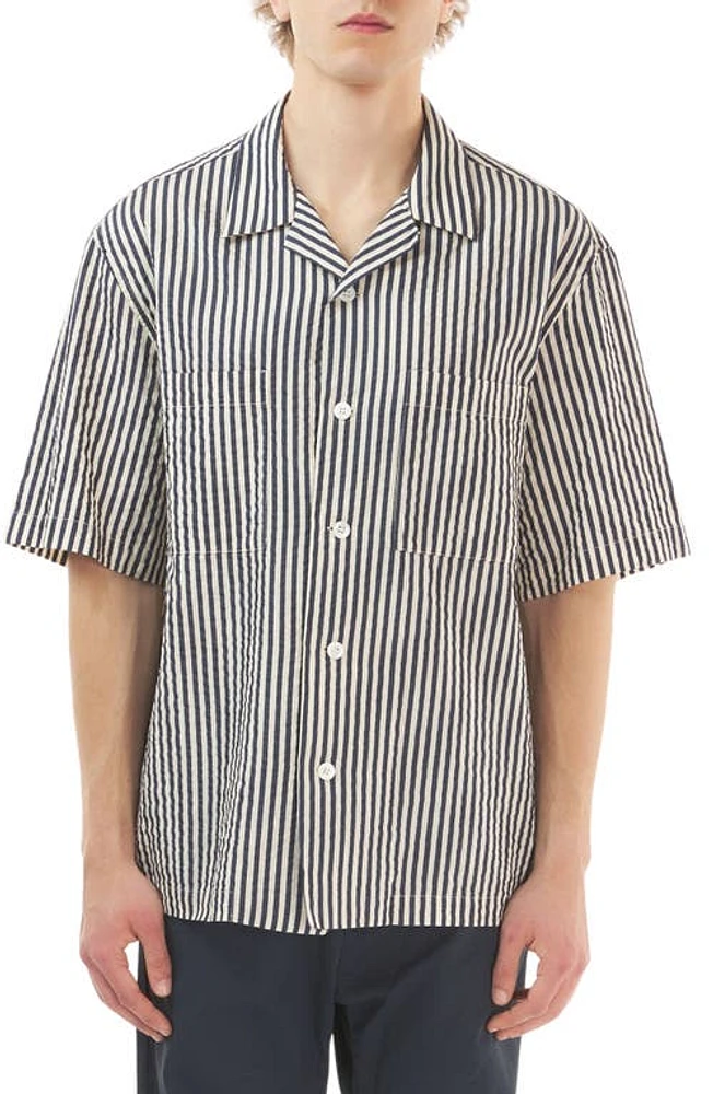 Barena Venezia Solana Stripe Camp Shirt Navy at Nordstrom, Us