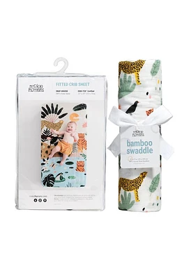 ROOKIE HUMANS Cotton Sateen Crib Sheet & Muslin Swaddle Set in Jungle at Nordstrom