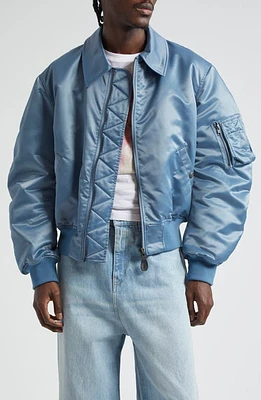 Martine Rose Gender Inclusive Collared Satin Bomber Jacket Petrol at Nordstrom,