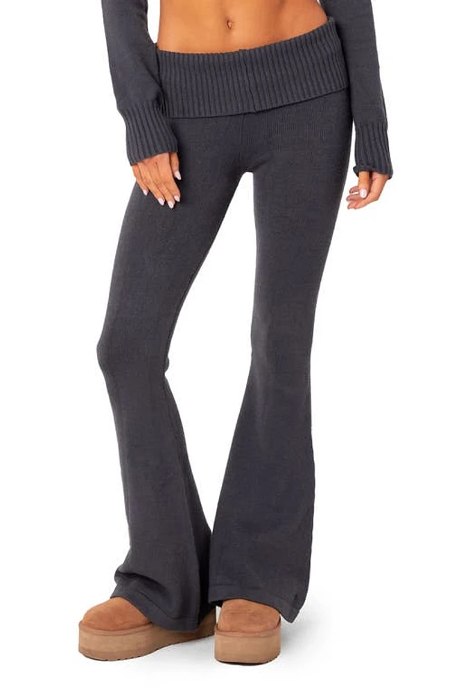 EDIKTED Desiree Knit Flare Pants Dark-Blue at Nordstrom,