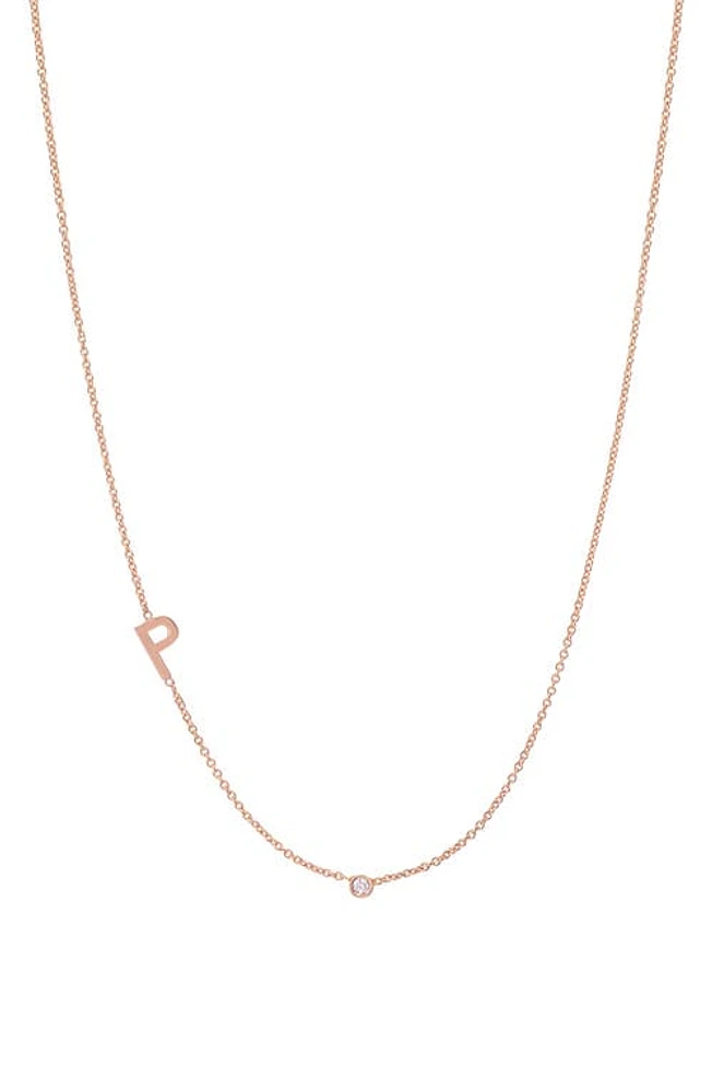 BYCHARI Asymmetric Initial & Diamond Pendant Necklace in 14K Rose Gold- at Nordstrom