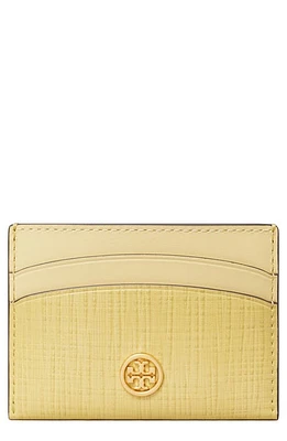 Tory Burch Robinson Crosshatch Leather Card Case in Pale Butter at Nordstrom