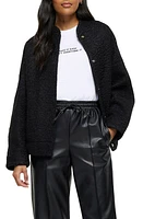 River Island Oversize Textured Bomber Jacket Black at Nordstrom,