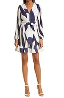 Milly Liv Abstract Zebra Print Long Sleeve Dress in Navy/Ecru at Nordstrom, Size 0