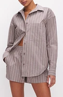 Good American Oversize Stripe Stretch Cotton Poplin Button-Up Shirt at Nordstrom,