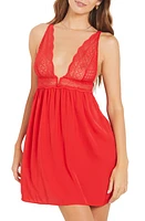 Etam Idole Lace Trim Chemise Red at Nordstrom,