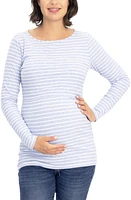 Angel Maternity Stripe Long Sleeve Maternity/Nursing Top Blue Stripes at Nordstrom,