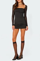 EDIKTED Maia Sheer Long Sleeve Minidress Black at Nordstrom,