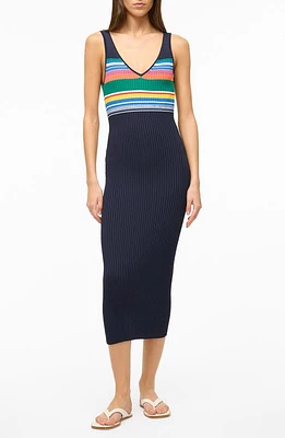 STAUD Dana Stripe Midi Sweater Dress Navy Multi at Nordstrom,