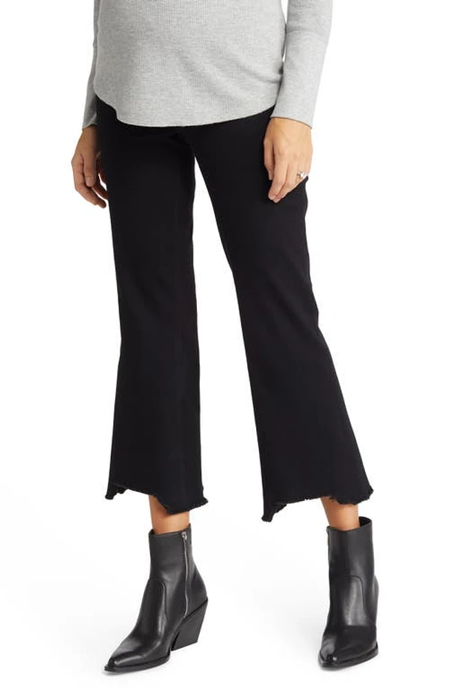 1822 Denim High Waist Fray Hem Crop Demi Bootcut Maternity Jeans Black at Nordstrom,