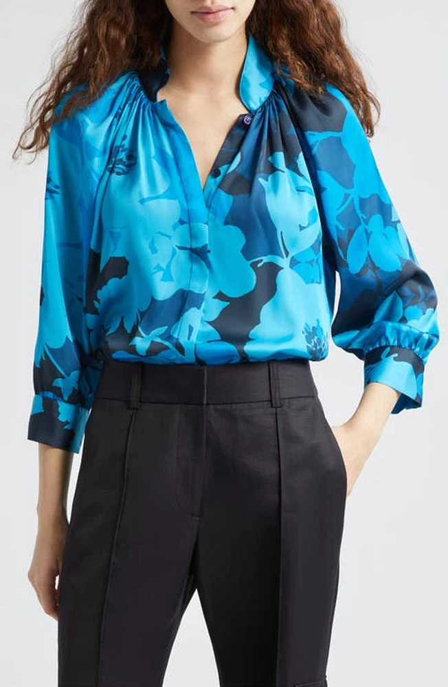 Smythe Floral Print Top Cobalt at Nordstrom,