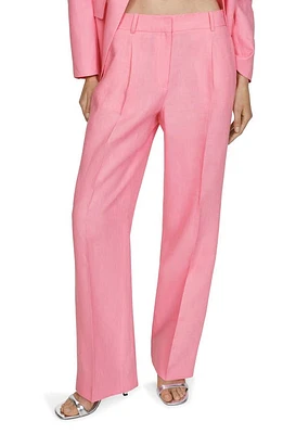 MANGO Margot Pleated Linen Straight Leg Pants Pink at Nordstrom,