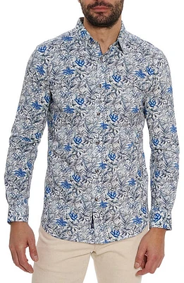 Robert Graham Leif Floral Knit Button-Up Shirt Blue at Nordstrom,